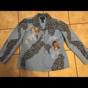 Baby blue embroidered jean jacket w/ pockets